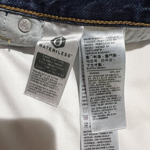 Levis Premium Ribcage Shorts Denim High-Waisted Frayed Hem Women's Blue Cotton C - Picture 7 of 10